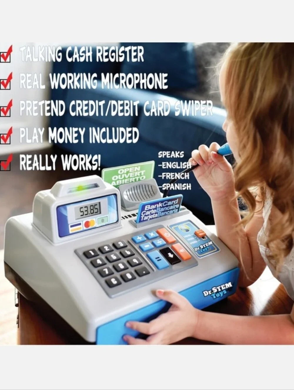 New Dr. Stem Toys Talking Cash Register Toy - Silver, Blue, Black